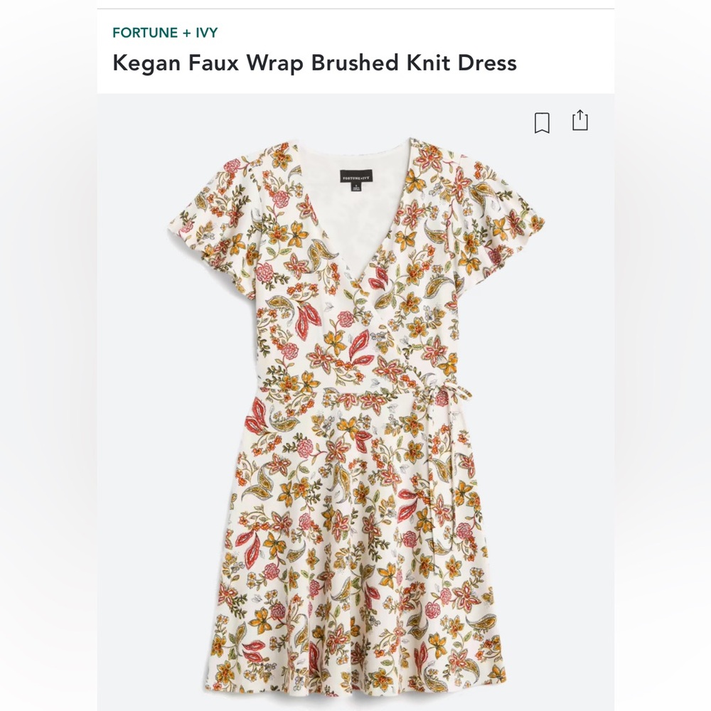 Fortune + Ivy Kegan Faux Wrap Mini Dress in Cream Floral